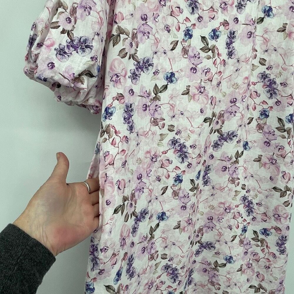 M. Maison Multicolor Floral Square Neck Linen Mini Dress Large - Picture 5 of 9